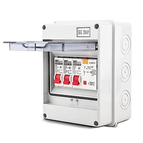 Garage & Caravan 2-Way Consumer Unit 40A 30mA RCD + 2 MCB (6A + 16A) IP65 Protective Housing for Workshops Outbuildings 230/400V