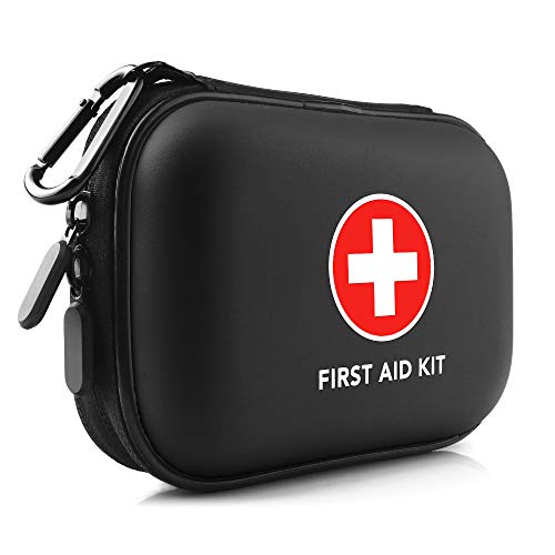 PRICARE Mini First Aid Kit, 95 Pieces Small Water-Resistant Hard Shell Case - Perfect for Travel, Outdoor, Home, Office, Camping, Hiking, Car(Black)