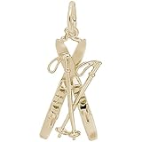 Gold Plated Skis Charm, Charms for Bracelets and