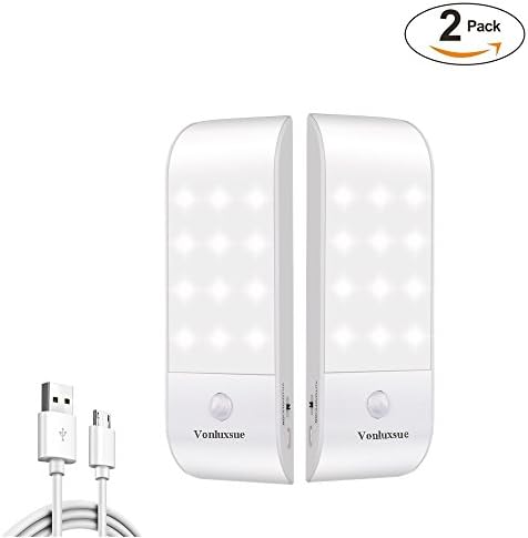 Vonluxsue 12 LED Motion Sensing Closet Lights,2 Pack Portable USB Rechargeable Stick-on Anywhere Wireless Indoor/Outdoor Light Bar with Magnetic Strip（Warm White）
