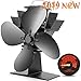 CWLAKON Heat Powered Stove Fan-2019 Upgrade Designed Silent Operation 4 Blades with Stove Thermometer for Wood/Log Burner/Fireplace-Eco Friendly and Efficient Heat Distribution(Black)