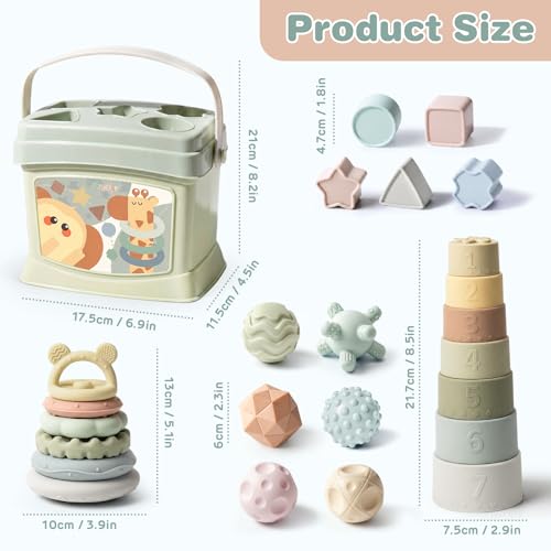 Vanplay Juguetes Bebes 6-12 Meses, Juguetes Montessori 4 en 1 con Juguetes para Apilar y Encajar, Regalo Bebe 6-12 Meses