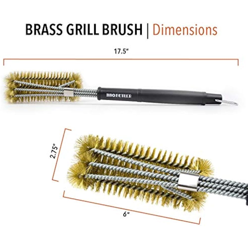 Brass Grill Brush Large TripleHeaded Cleaning Barbecue Wire BBQ
