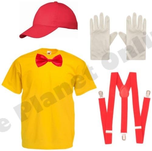 Ladies Tweedle Dee Dum Alice in Wonderland Fancy Dress Costume Top Cap Bow Tie Braces Gloves (Women: 12)