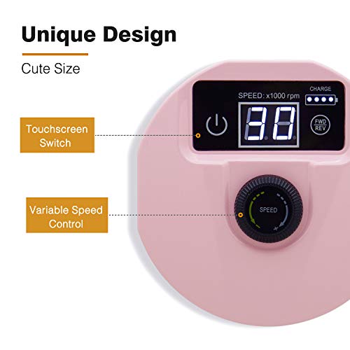Portable Electric Nail Drill Machine, IMENE 30000RMP Professional Nail E-File Rechargeable for Acrylic, Gel, Natural Nails - Thumbnail 2