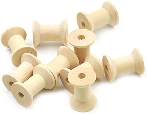 Bluemoona 20 Pcs - Natural Wood Empty Thread Spools Cylinder Craft Ends Wooden Planks 4 Ribbon lace Line 29mmx22mm