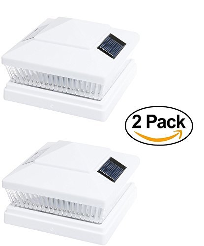 2 Pack Solar Square Outdoor White 5 LED Fence Post Cap Light PL247 (White, fit 6"X6")