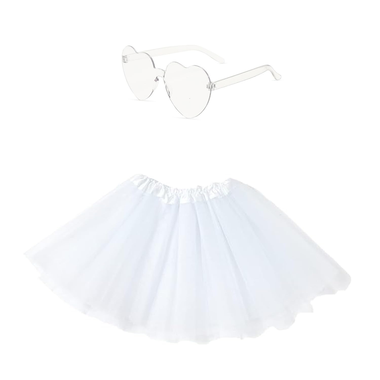 MEISH 2 Pieces 80s Adult Tutu Skirt and Sunglasses Set Coloured Tutu Skirts Retro Outfit for Halloween Women Girls Fancy Dress Costume (White)