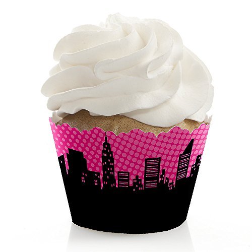 BAM! Girl Superhero - Baby Shower or Birthday Party Cupcake Wrappers - Set of 12