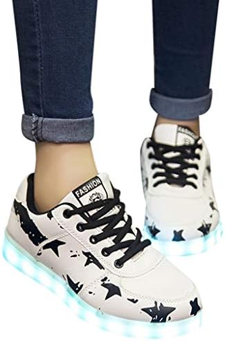 LED Luminous Women Sneakers,Girls Light Colorful Glowing Leisure Flat Shoes Black Stars Lace-Up Casual Shoes