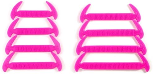 Dinso Shoelaces for Sneakers 16 pcs elastic no tie silicone shoelaces flat Black White Colors Kids Adults (Pink)