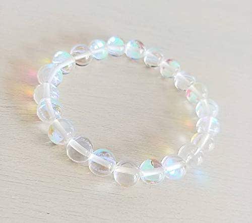 Amazon Com White Rainbow Mystic Aura Quartz Gemstone Bracelets