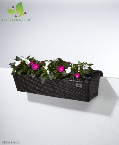 GARTENFREUDE Polyrattan Balkonkasten Blumenkasten, 82 x 25 x 22 cm, mit Bewässerungssystem, bicolour braun – Bild 3
