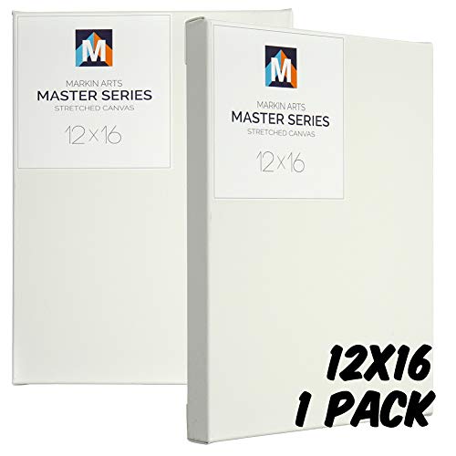 Markin Arts Large Canvases for Painting 12x16" 1.5" Profile 15oz Primed Stretched Paint Canvas for Acrylics Oil & Watercolor Paints - 1 Pack