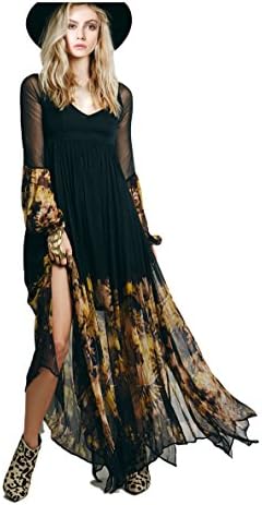 CA Mode Women's Flower Chiffon Lined Long Maxi Party Beach Dress