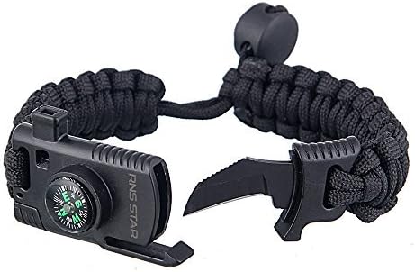 RNS STAR Paracord Survival Bracelet 500 LB - Hiking Gear Travelling Camping Gear - Parachute Rope Bracelet,Compass Stone,Stainless Fire Scrapper,Flint Fire Starter,Survival Knife,Whistle