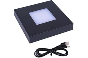 PHOSOK 4.33 inch LED Multimodal Multicolor Light Stand Base Black - Square Display Base for 3D Crystal Glass Art - LED Light Base and Crystal Display Stand - USB/Battery Powered Crystal Stand
