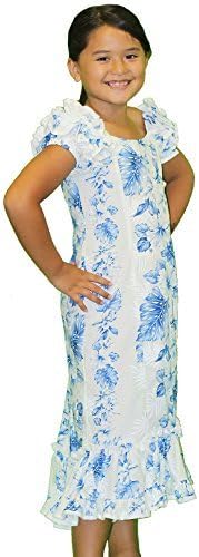 White and Ocean Blue Hawaiian Muumuu Ruffle Dress for Girls Made in Hawaii-8