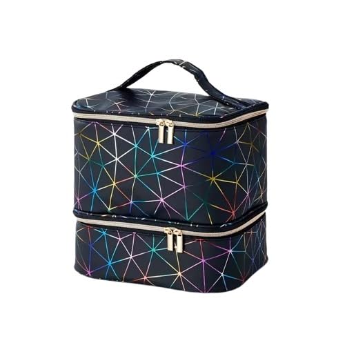 ZiaWorld Double-Layer Nail Polish Organizer, Portable 30 Nail (15ml) Polish Bottles Organizer, Zipper Nail Polish Carrying Case, Manicure Tools Storage, Cosmetic Travel Bag, Black Style2