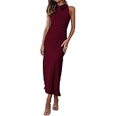 Halfisland Satin High Neck Backless Sleeveless Midi Dresses for Women Elegant Mock Neck High Waist Cross Back Cocktail Dress