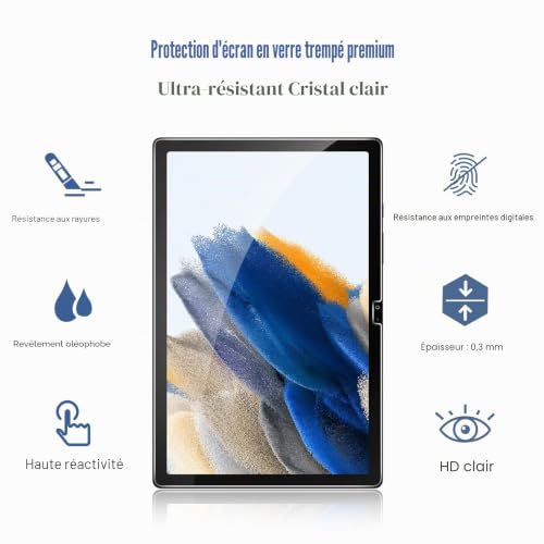 Gerutek [Pack of 2 Tempered Glass Screen Protector for Samsung Galaxy Tab A8 10.5 Inch 2021, SM-X200/X205 High Definition, 9H Hardness, Anti-Scratch, Screen Protector Film for Samsung Galaxy Tab A8 10.5 Inches
