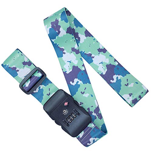 Adjustable Luggage/Suitcase Straps/Belt Tsa Approved - Lockable Travel Accessory - TSA Combination Locking - with Integrated TSA (Travel Sentry Approved) Lock - Green Camouflage