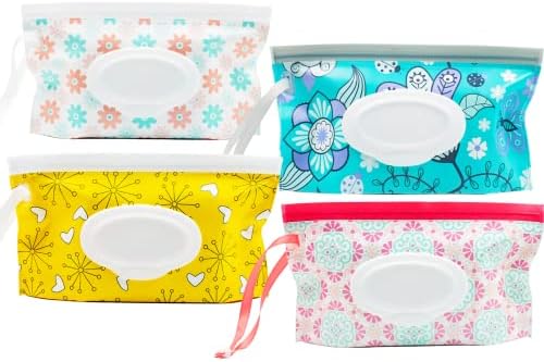4-Pack Refillable Baby Wipe Case - Portable Wipes Holder With Clip For Stroller, Diaper Bag (2 Black, 2 White)