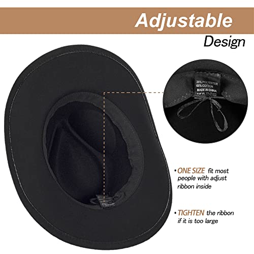 Eohak Womens Western Cowboy Hats Studded Pinched Western Cowgirl Hats Wide Brim Fedoras Hat with Belt Buckle (Size:Medium)