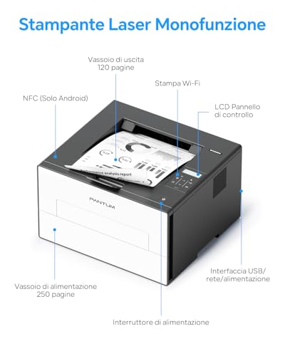 PANTUM BP4209DW Wi-Fi Black and White Laser Printer, Automatic Front and Back Printing in Single Function A4, 30 ppm, USB and Wireless, LCD Display, Inbox Toner 1000 Pages, USB Cable Included