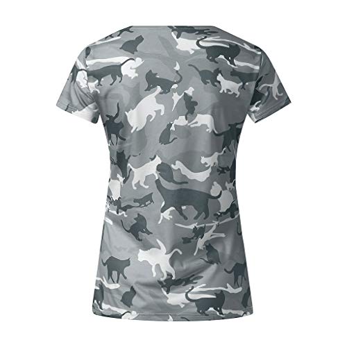 Respctful✿Casual Short Sleeve,Women Sleeve Camo Tee Knit Camouflage Pullover Blouse Shirts - Thumbnail 3