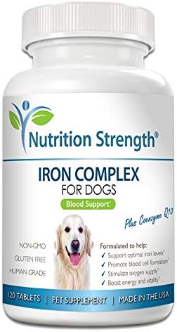 Nutrition Strength Iron for Dogs to Support Blood Health, Promote Blood Cell Formation & Oxygen Supply, Iron Supplement for Anemic Dogs with Vitamin C, Folate & Vitamin B12, 120 Chewable Tablets