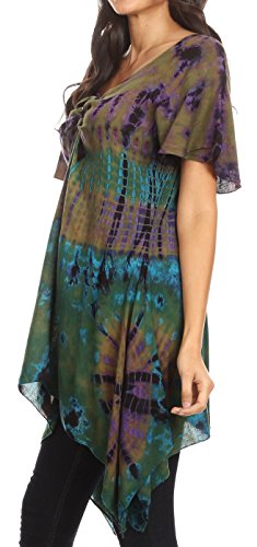 [- Sakkas Daniela Womens Short Sleeves Loose Tie Dye Blouse Top Tunic Asymmetrical  -]