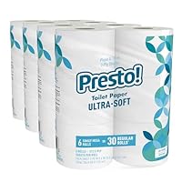 Amazon Brand - Presto! 2-Ply Ultra-Soft Toilet Paper, 24 Family Mega Rolls = 120 regular rolls, 6 Count (Pack of 4), Unscented