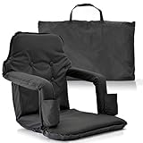 Portable Stadium Chair For Bleachers – Extra Wide Deluxe Model + Free Carry/Storage Bag– Water Resistant + Padded Back & Armrest+2 Drink Holders – For Maximum Comfort By Smart Ideas 4 Life