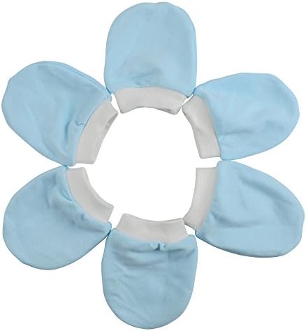 RIELD 100% Combed Pure Cotton Baby Mittens, 3 Pack – Unisex Baby Boy &amp; Baby Girl Hand Mittens - Infant Gloves with Boneless Stitching Soft &amp; Smooth Cuff Style to Protect Baby's Skin,Blue