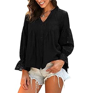 XYJD Lente en zomer vrouwen casual V-hals effen kleur shirt met één borst trompet lange mouwen los shirt T-shirt vrouwen