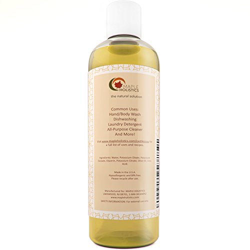 100% Pure Castile Soap Unscented Liquid Mild Soap for Body or Home Use with Olive Oil and Glycerin Nourishing Natural Skin Care Vegan Friendly All Purpose Cleaner Detergent Free & SLS Free Daily Soap