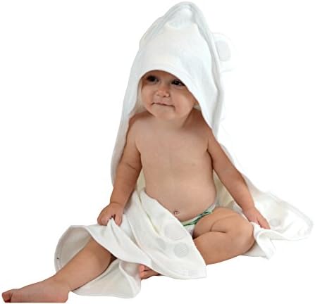 Premium Organic Baby Hooded Towel, 100% NaturaSoft Bamboo (SOFTER Than Cotton), Hypoallergenic Bath Towels With Hood For Newborn Babies, Toddler, Boys &amp; Girls (White &amp; Grey)