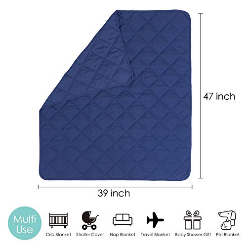 TILLYOU Ultra Soft Microfiber Toddler Quilt- Hypoallergenic Lightweight Baby Quilted Blanket for Boys - 39" x 47" Multi-Use Kids Comforter-Navy Blue - Thumbnail 4