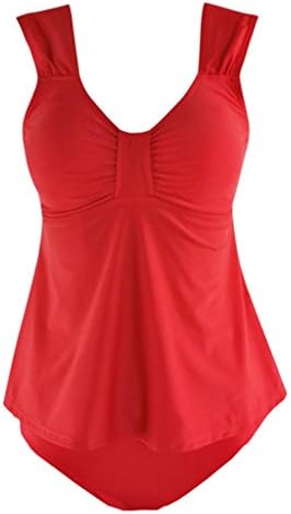 Womens Retro Backless 2 Piece Padded Swimsuits Strap Push Up Tankini Top with Bandage Bathing Bottom(Red)