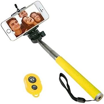Extendable Selfie Handheld Stick Monopod with Adjustable Phone Holder and Bluetooth Wireless Remote Shutter for iPhone Samsung and other system over IOS 6.0 and Android 4.2.2 Smartphones (Yellow)