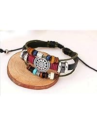 Nurbo - Pulsera para mujer, estilo bohemio con cuentas de varias capas tejidas a mano, pulsera con colgante