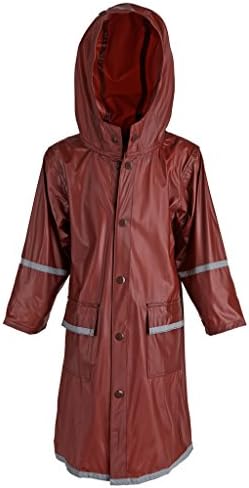 Big Girls Kids Waterproof Full Length Long Hooded Raincoat Jacket for Children - Maroon (Medium)