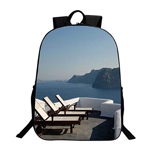 Travel Decor Multifunction School Bag,Sunlounger at Terrace in Santorini Greece Resort Relaxation Aegean For school,One_Size - Thumbnail 3