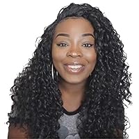 YEBO natural black Lace Front Wig Wavy Soft Synthetic Hair middle part Curly Kanekalon Hair for Woman（130% Density）