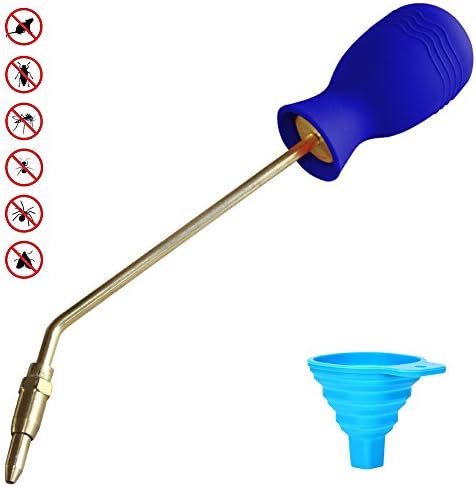 Fbird Pest Control Bulb Duster Sprayer (Adjustable Nozzle, Brass Tube), Diatomaceous Earth Pesticide Powder Duster Applicator for Bugs and Ants etc. Blue