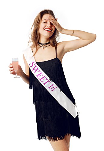 Sterling James Co. “Sweet 16” White and Pink Glitter Sash – 16th Birthday – Sweet Sixteen - Party Supplies, Ideas, Gifts and Decorations