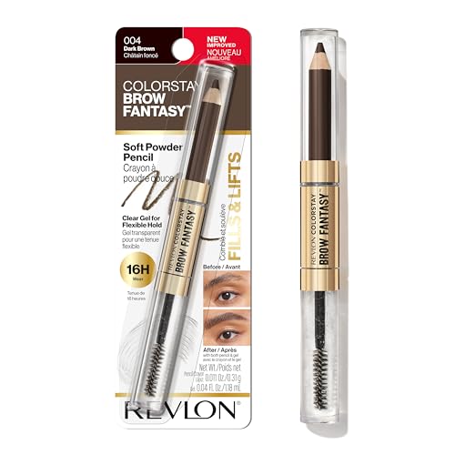 REVLON COLORSTAY BROW FANTASY, ALL IN ONE EYEBROW POWDER PENCIL WITH SHAPING CLEAR GEL, GEL INFUSED WITH PANTHENOL, SMUDGE-PROOF, 16HR VISIBLY FULL BROWS, 004 DARK BROWN