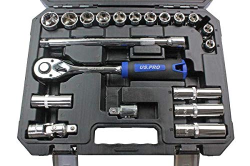 US PRO Tools 20 Piece 1/2" DR Metric Socket Set 6PT 10-24mm 3271
