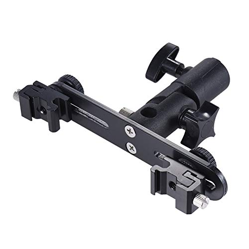 TEZONG Adjustable Dual Flash Bracket Hot Shoe Speedlight Stand Umbrella Socket Holder Light Stand Bracket Mount 1/4" to 3/8'' for Photo Studio Video DSLR Camera Canon Nikon Yongnuo Photography - Thumbnail 2